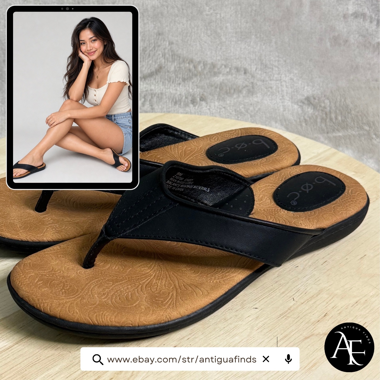 B.O.C. Born Concept Womens Black Thong Sandals Paisley Footbed Z10700 Size 9m